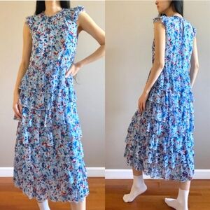Aritzia Little Moon Rarity Blue Floral Ruffle Dress Size Medium